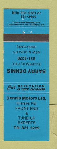 Matchbook Cover - Barry Dennis Motors Auto Repair Ellerslie PE PEI
