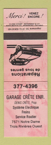 Matchbook Cover - Garage Crete Trois Rivieres QC auto repair WEAR