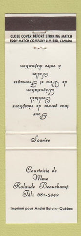 Matchbook Cover - Rolande Beauchamp Quebec QC restaurant