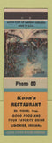 Matchbook Cover - Koon's Restaurant Ligonier IN