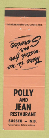 Matchbook Cover - Polly and Jean Restaurant Sussex NB ORANGE