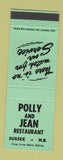 Matchbook Cover - Polly and Jean Restaurant Sussex NB GREEN