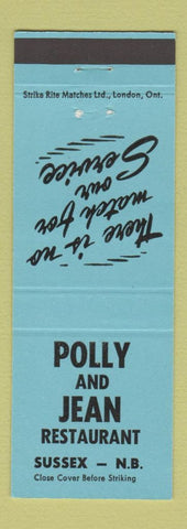 Matchbook Cover - Polly and Jean Restaurant Sussex NB BLUE