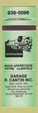 Matchbook Cover - Garage R Cantin Levis QC GREEN