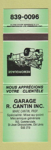 Matchbook Cover - Garage R Cantin Levis QC GREEN