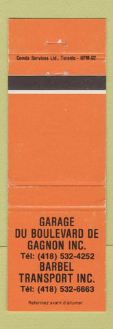 Matchbook Cover - Garage Du Boulevard De Gagnon Barbel Transport ORANGE