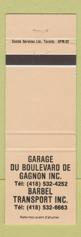 Matchbook Cover - Garage Du Boulevard De Gagnon Barbel Transport TAN