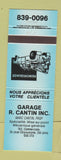Matchbook Cover - Garage R Cantin Levis QC BLUE