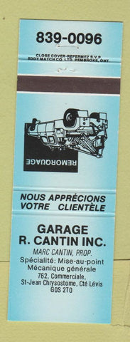 Matchbook Cover - Garage R Cantin Levis QC BLUE