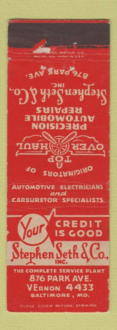 Matchbook Cover - Stephen Seth Auto Repair Baltimore MD WEAR