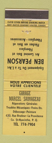 Matchbook Cover - Garage Marcel Sauvageau St Hyacinthe QC WEAR