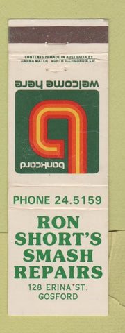 Matchbook Cover - Ron Short's Smash Repairs auto Gosford Australia