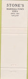 Matchbook Cover - Stone's Restaurant Marshalltown IA