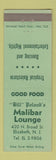 Matchbook Cover - Malibar Lounge Elizabeth NJ