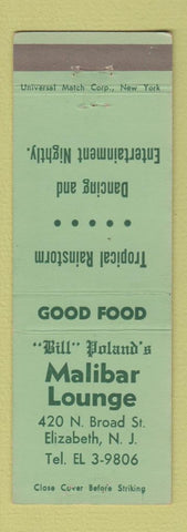 Matchbook Cover - Malibar Lounge Elizabeth NJ