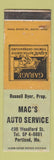 Matchbook Cover - Mac's Auto Service Portland ME WEAR