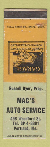 Matchbook Cover - Mac's Auto Service Portland ME WEAR