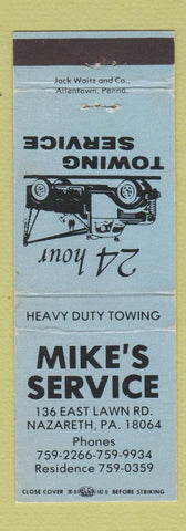 Matchbook Cover - Mike's Service Towing Nazareth PA BLUE