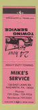 Matchbook Cover - Mike's Service Towing Nazareth PA PINK