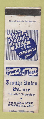Matchbook Cover - Trinity Union Service Weaverville CA WORN