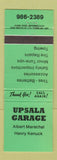 Matchbook Cover - Upsala Garage Albert Marechal Henry Kenuck NEON GREEN