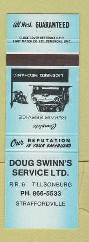 Matchbook Cover - Doug Swinn's Service repair Straffordville Tillsonburg ON BLUE