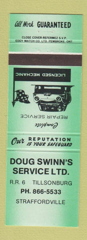 Matchbook Cover Doug Swinn's Service repair Straffordville Tillsonburg ON GREEN