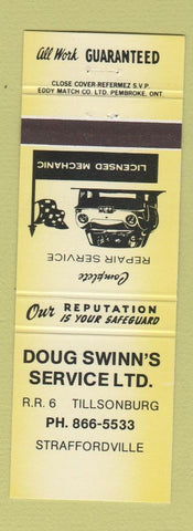 Matchbook Cover Doug Swinn's Service repair Straffordville Tillsonburg ON YELLOW
