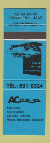 Matchbook Cover - AC Service Enrg Auto Repair Chateauguay QC BLUE