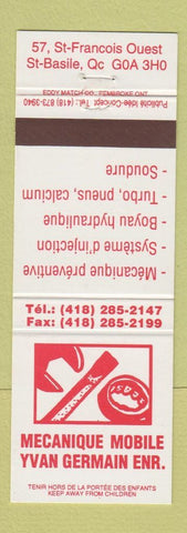 Matchbook Cover - Mecanique Mobile Yvan Germain St Basile QC auto repair