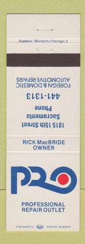 Matchbook Cover - Professional Repair Outlet Sacramento CA auto