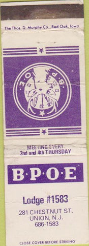 Matchbook Cover - Elks Lodge Union NJ WEAR