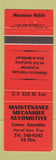 Matchbook Cover - Maintenance Mecanique Auto repair St Luc QC