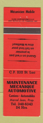 Matchbook Cover - Maintenance Mecanique Auto repair St Luc QC