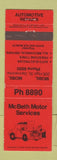 Matchbook Cover - McBeth Motor Services Dannevirke New Zealand WEAR
