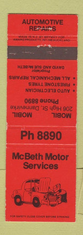 Matchbook Cover - McBeth Motor Services Dannevirke New Zealand WEAR