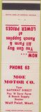 Matchbook Cover - Moe Motor Co Wolf Point MT Farm Ranch