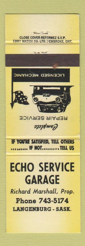 Matchbook Cover - Echo Service Garage auto repair Langenburg SK