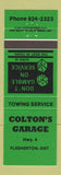 Matchbook Cover - Colton's Garage Flesherton ON GREEN