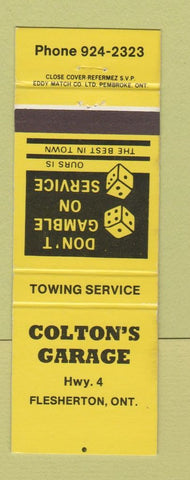 Matchbook Cover - Colton's Garage Flesherton ON YELLOW
