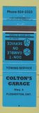 Matchbook Cover - Colton's Garage Flesherton ON BLUE
