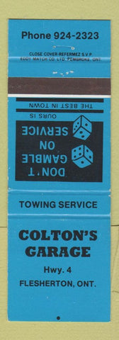Matchbook Cover - Colton's Garage Flesherton ON BLUE