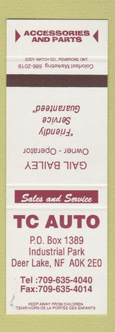 Matchbook Cover - TC Auto Deer Lake NL NF SAMPLE
