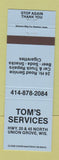 Matchbook Cover - Tom's Services Union Grove WI auto repair