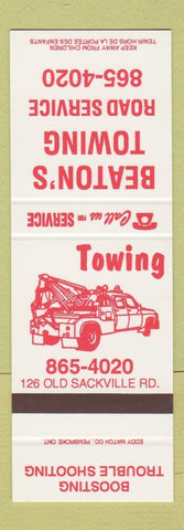 Matchbook Cover - Beaton's Towing Lower Sackville NS SAMPLE