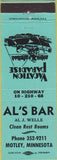 Matchbook Cover - Al's Bar Motley MN Fishing Boat
