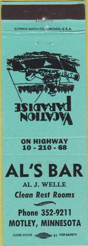 Matchbook Cover - Al's Bar Motley MN Fishing Boat