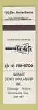 Matchbook Cover - Du Roy Garage Denis Boulanger Victoriaville QC