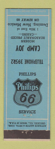 Matchbook Cover - Phillips 66 oil gas Camp Joy Cabins Deming NM ADVANCE