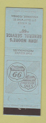 Matchbook Cover - John Moore's Phillips 66 oil gas Kissimmee FL